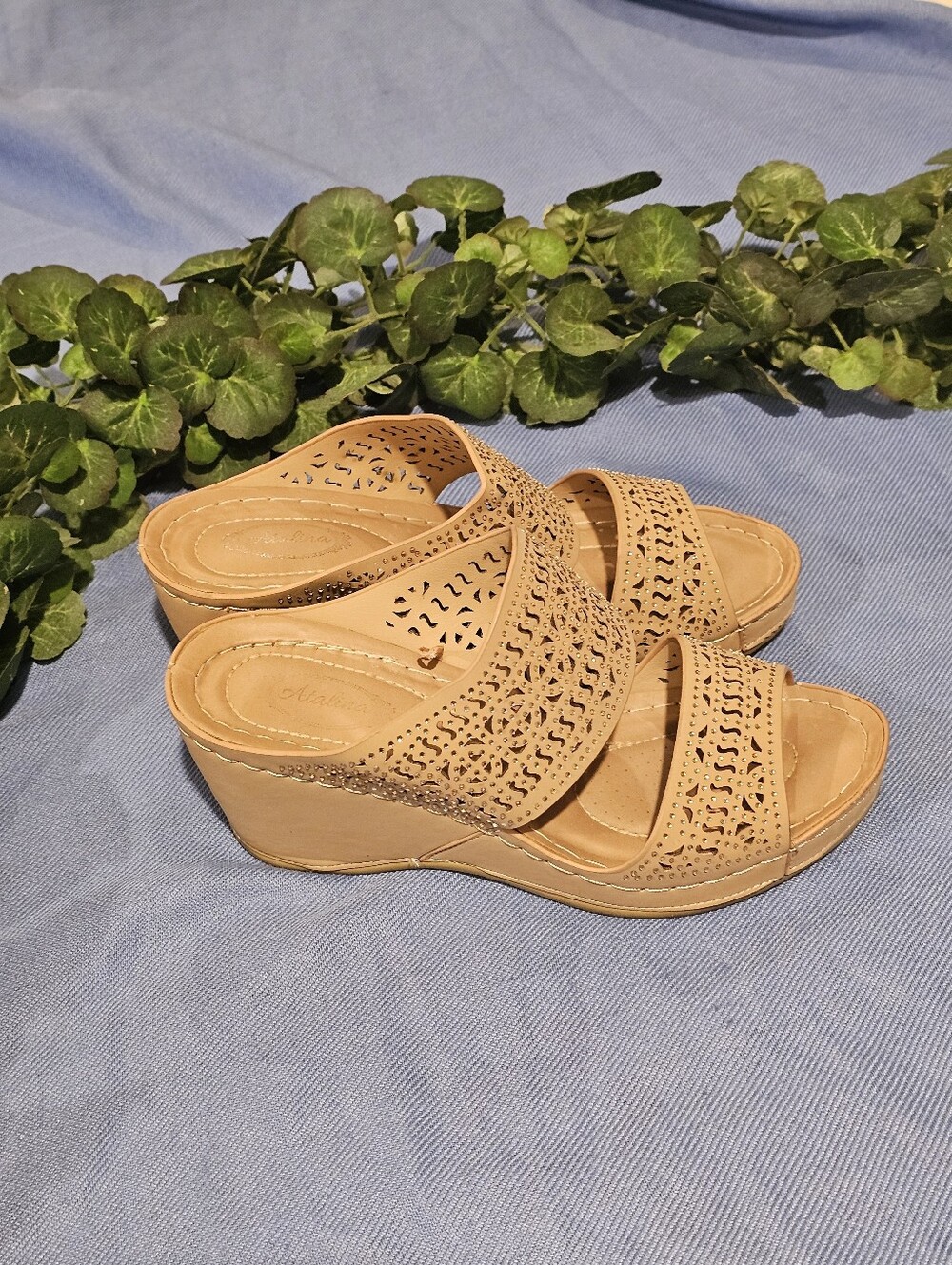 Perforated Wedge Slide Sandals By Atalina